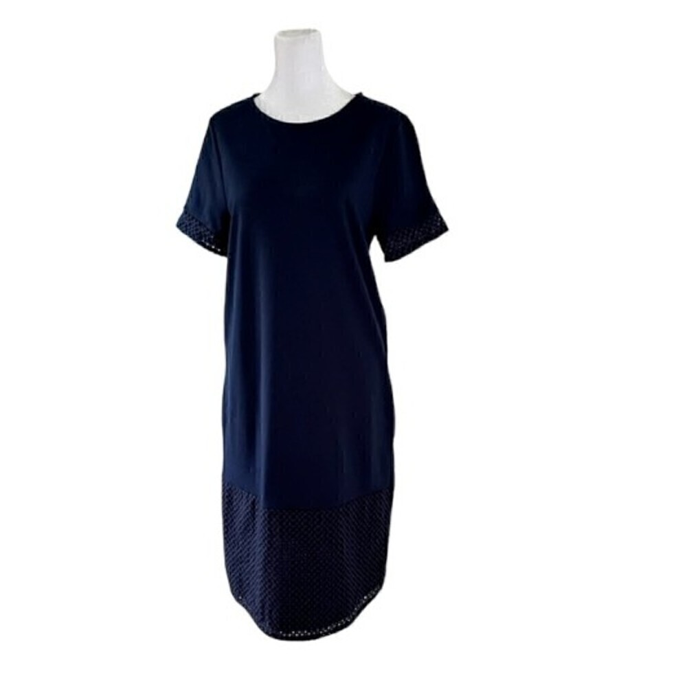 Jaeger Navy Blue Eyelet Detail Dress Size Small NWT